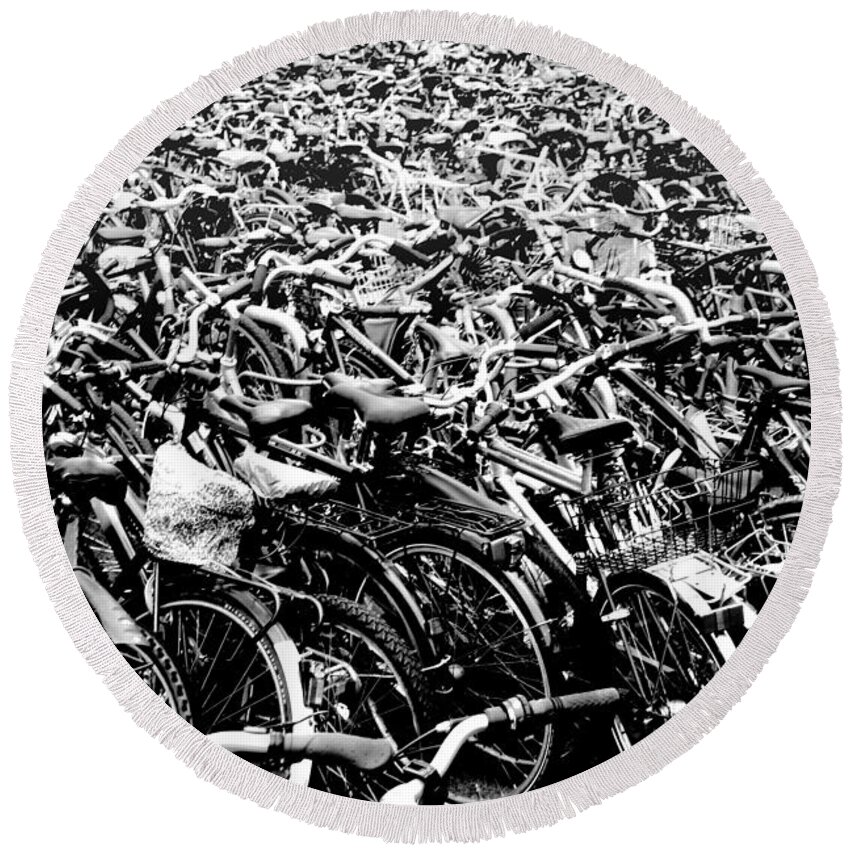 Bikes Round Beach Towel featuring the photograph Sea of Bicycles 3 by Joey Agbayani