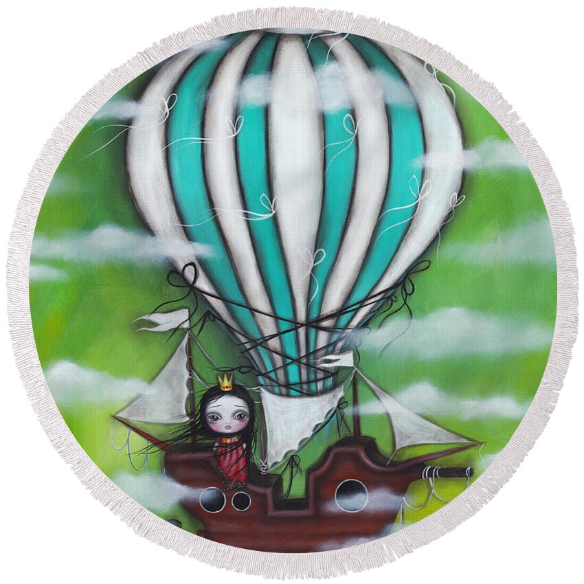 Air Ship Round Beach Towel featuring the painting Sea of Clouds by Abril Andrade