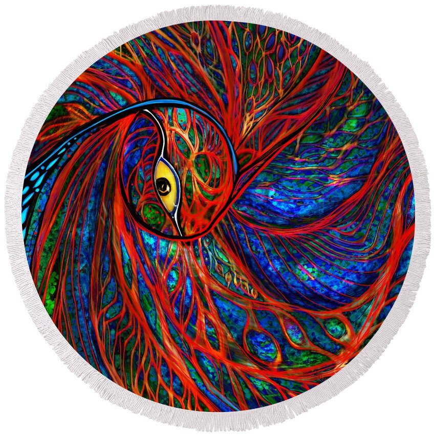 Peacock Round Beach Towel featuring the digital art Sea of Peacock by Mary Eichert