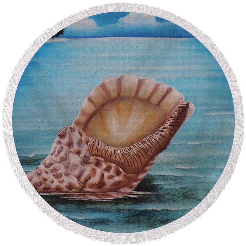 Sea Scapes Round Beach Towel featuring the painting Sea Shell by Dianna Lewis