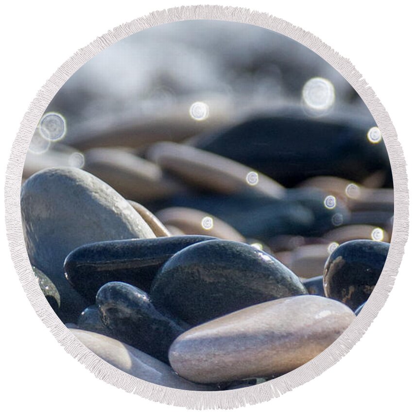 Abstract Round Beach Towel featuring the photograph Sea Stones by Stelios Kleanthous