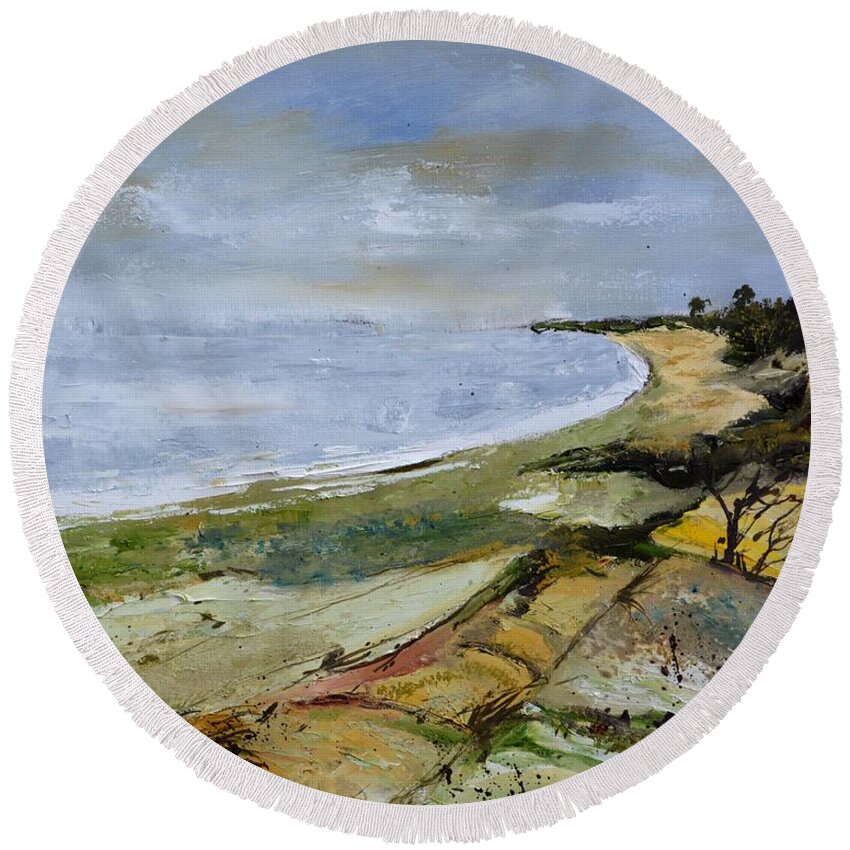 Seascape Round Beach Towel featuring the painting Seascape 451101 by Pol Ledent