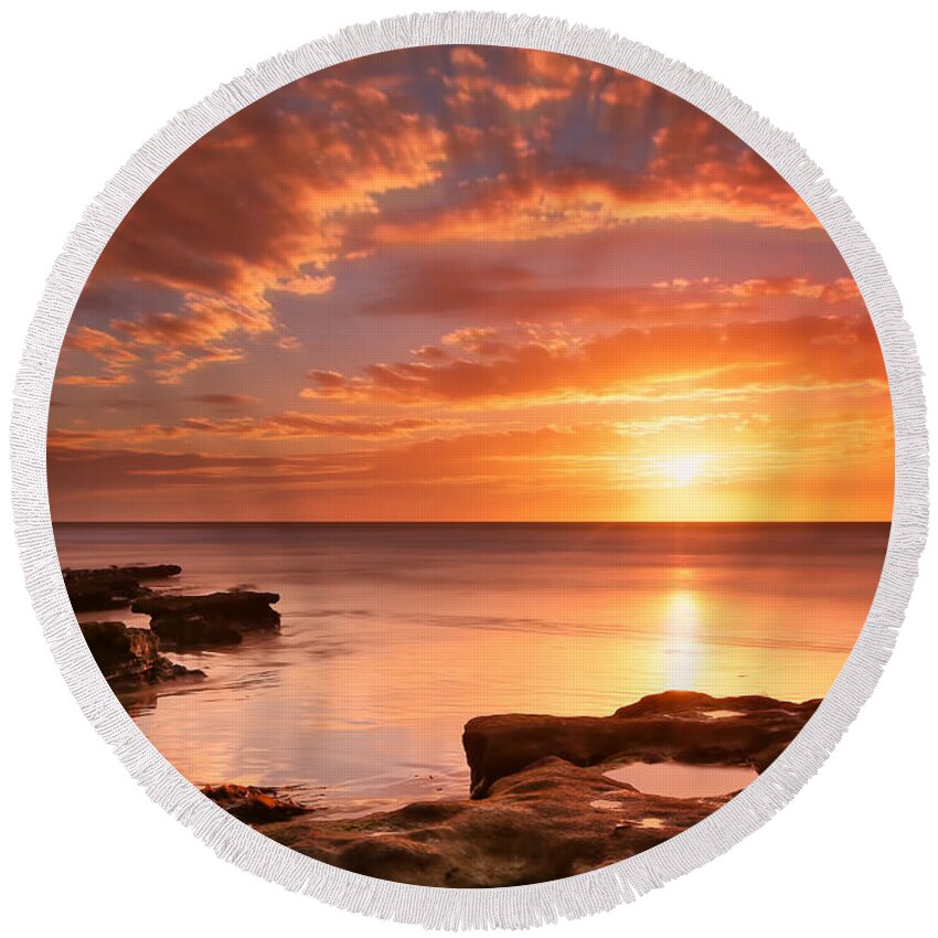 Sunset Round Beach Towel featuring the photograph Seaside Reef Sunset 15 by Larry Marshall