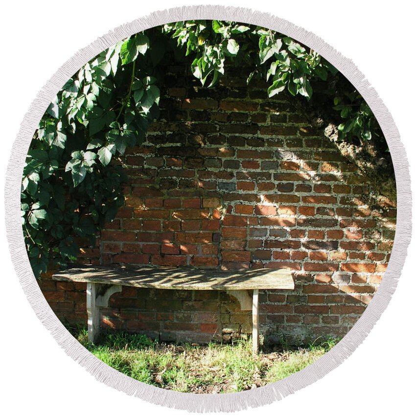 Bench Round Beach Towel featuring the photograph Seasoned Bench by Bev Conover