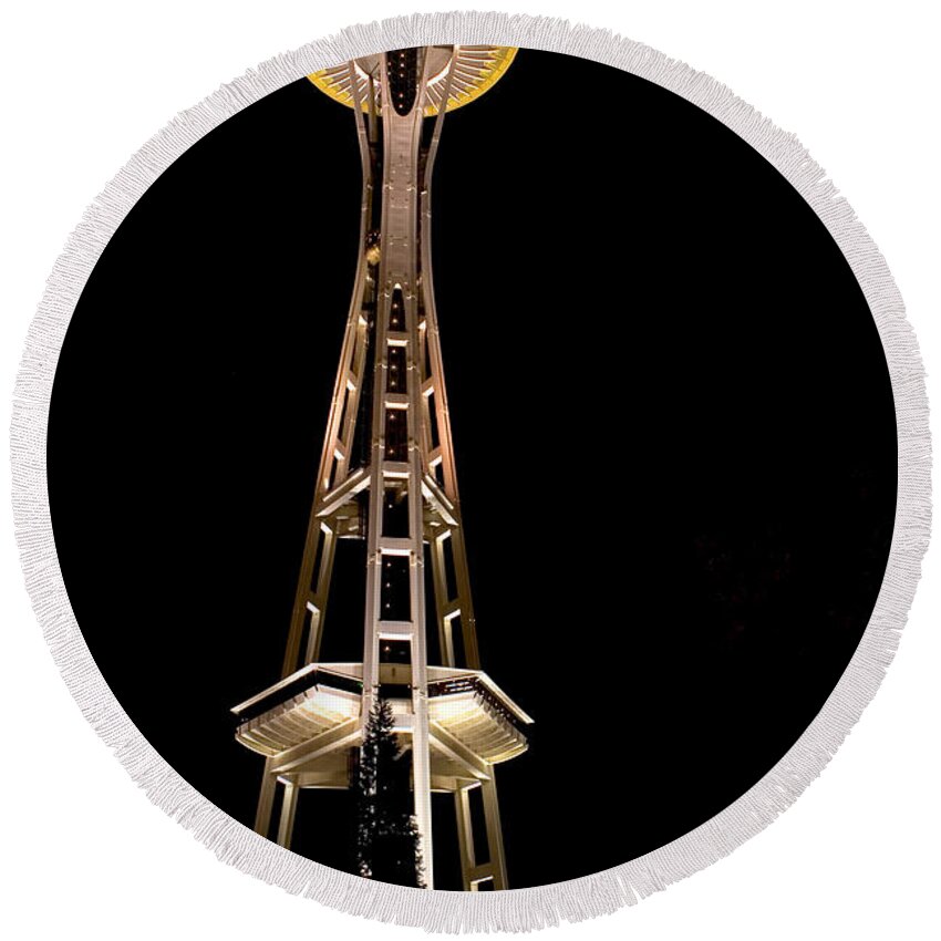 City Round Beach Towel featuring the photograph Seattle Space Needle at Night by David Smith