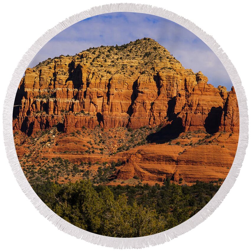 Pennysprints Round Beach Towel featuring the photograph Sedona Rock Formations by Penny Lisowski