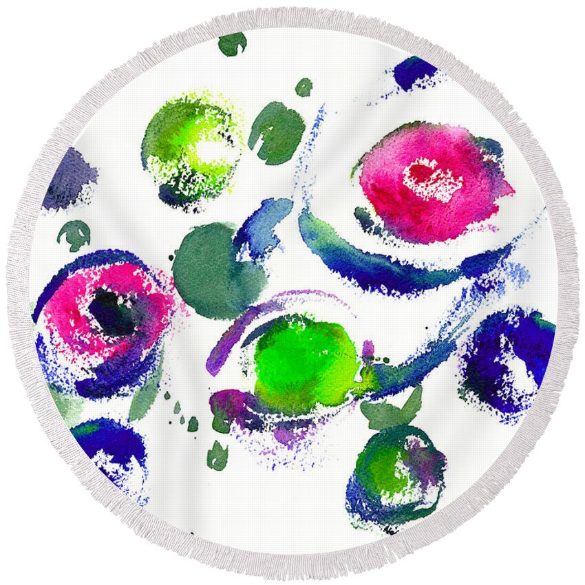 Circles Watercolor Painting Round Beach Towel featuring the painting Seeing Through Circles by Frank Bright