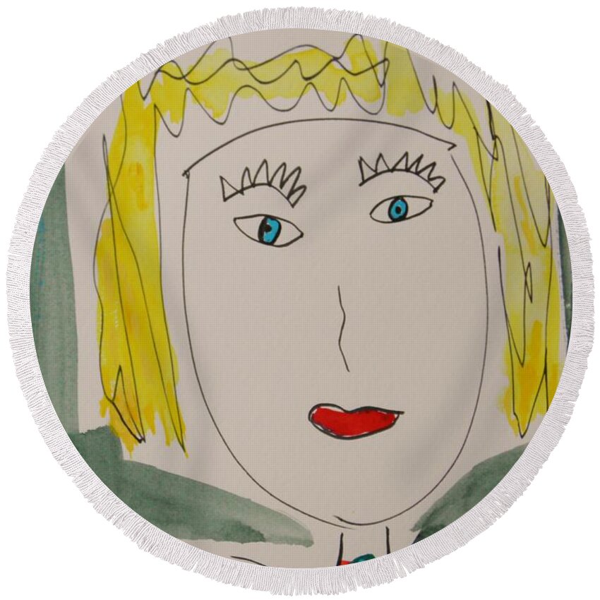 Girl Round Beach Towel featuring the painting Self I See October 12 by Mary Carol Williams