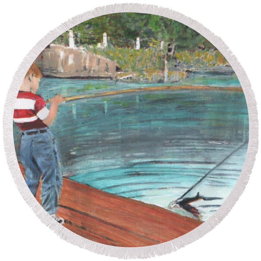 Fishing Round Beach Towel featuring the painting Self Portrait by Cliff Wilson