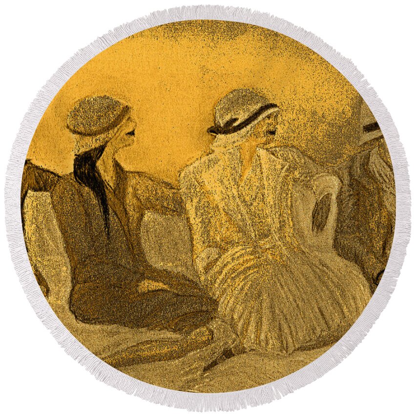 Jrr Round Beach Towel featuring the painting Sepia Hats by jrr by First Star Art