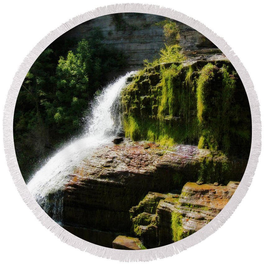 Waterfalls Round Beach Towel featuring the photograph Serenity by Trina Ansel