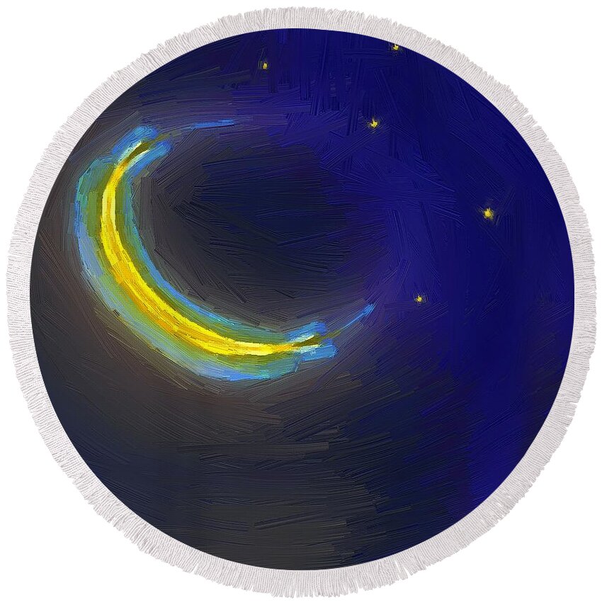 Sky Round Beach Towel featuring the painting Seven Stars and the Moon by RC DeWinter