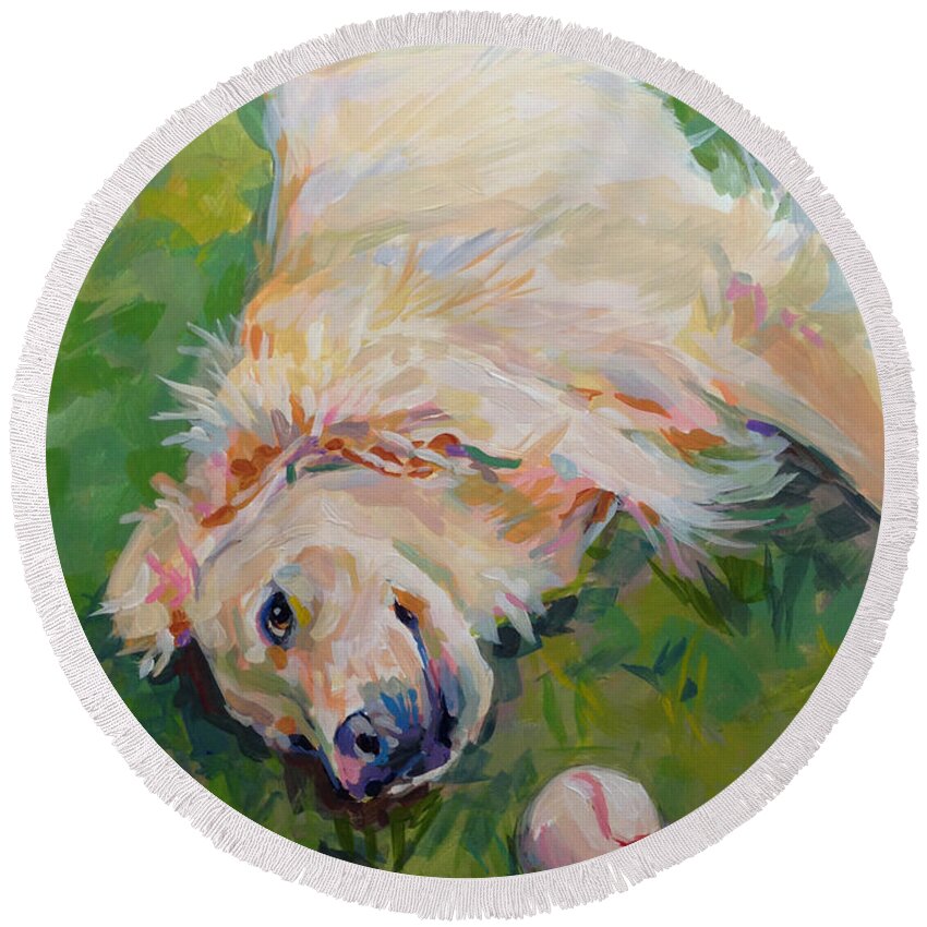 Golden Round Beach Towel featuring the painting Seventh Inning Stretch by Kimberly Santini