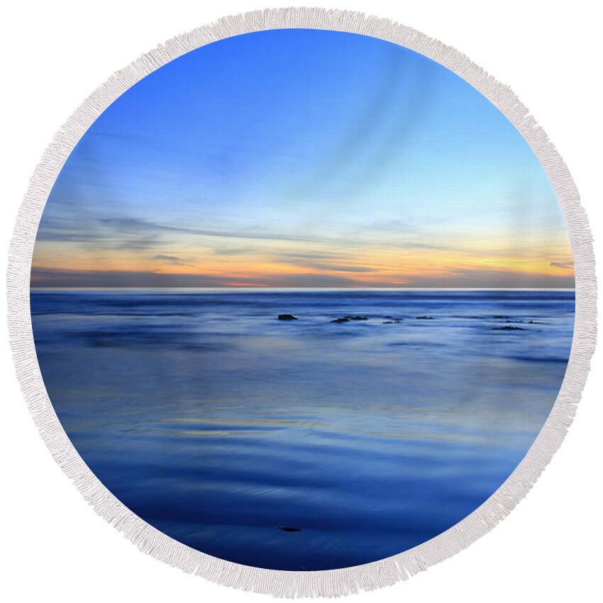 Beach Round Beach Towel featuring the photograph Moment In Blue Carlsbad by John F Tsumas