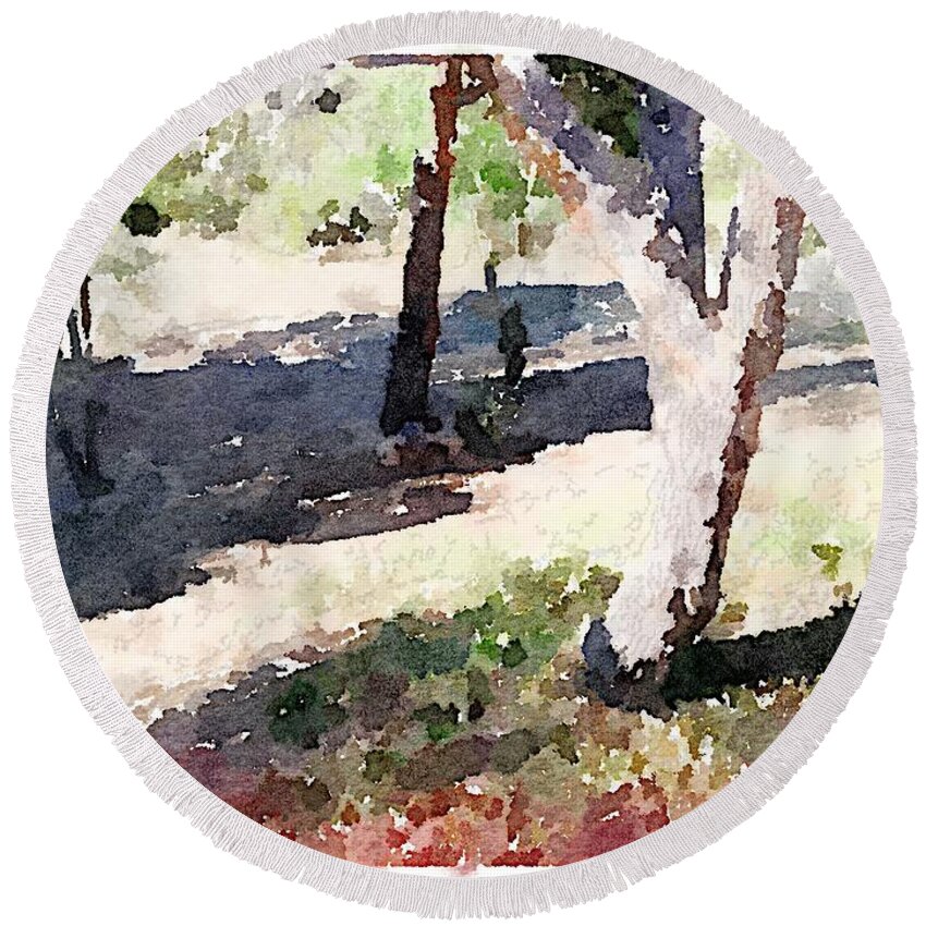 Waterlogue Round Beach Towel featuring the digital art Shades of Fall by Shannon Grissom