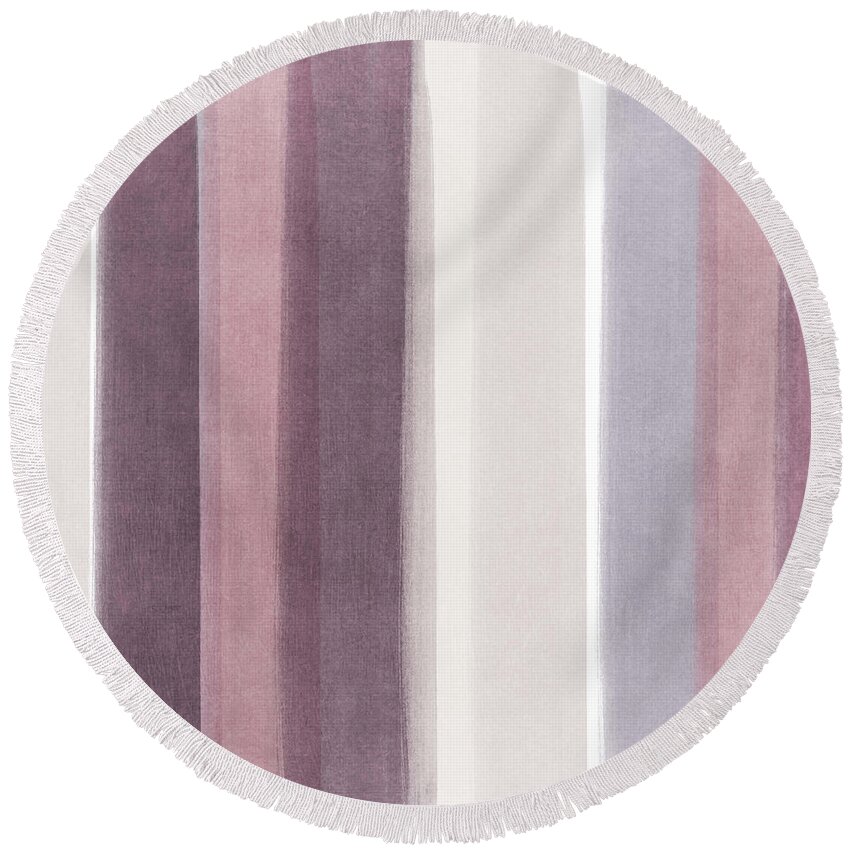 Watercolor Round Beach Towel featuring the mixed media Shades of Purple- contemporary abstract painting by Linda Woods
