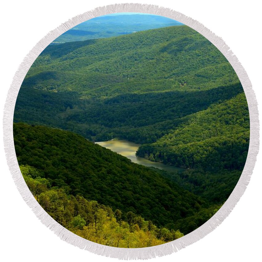Moormans River Overlook Round Beach Towel featuring the photograph Shadows In The Shenandoah Valley by Adam Jewell