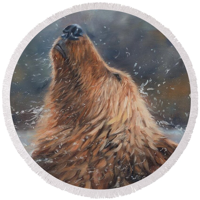 Bear Round Beach Towel featuring the painting Shake it by David Stribbling