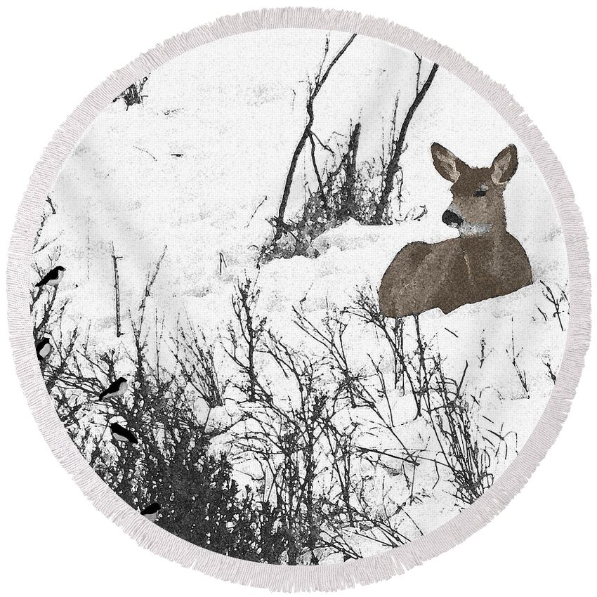Deer Round Beach Towel featuring the photograph Share The Land by Al Bourassa
