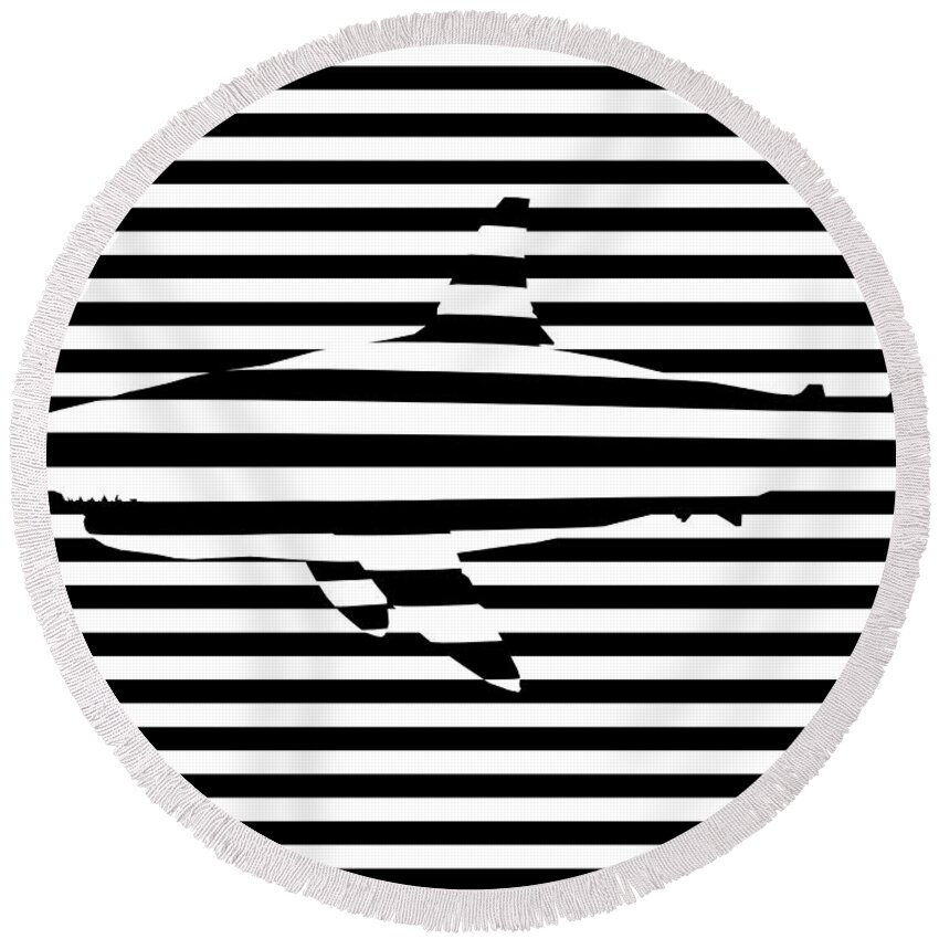 Abstract Round Beach Towel featuring the painting Shark optical illusion by Pixel Chimp