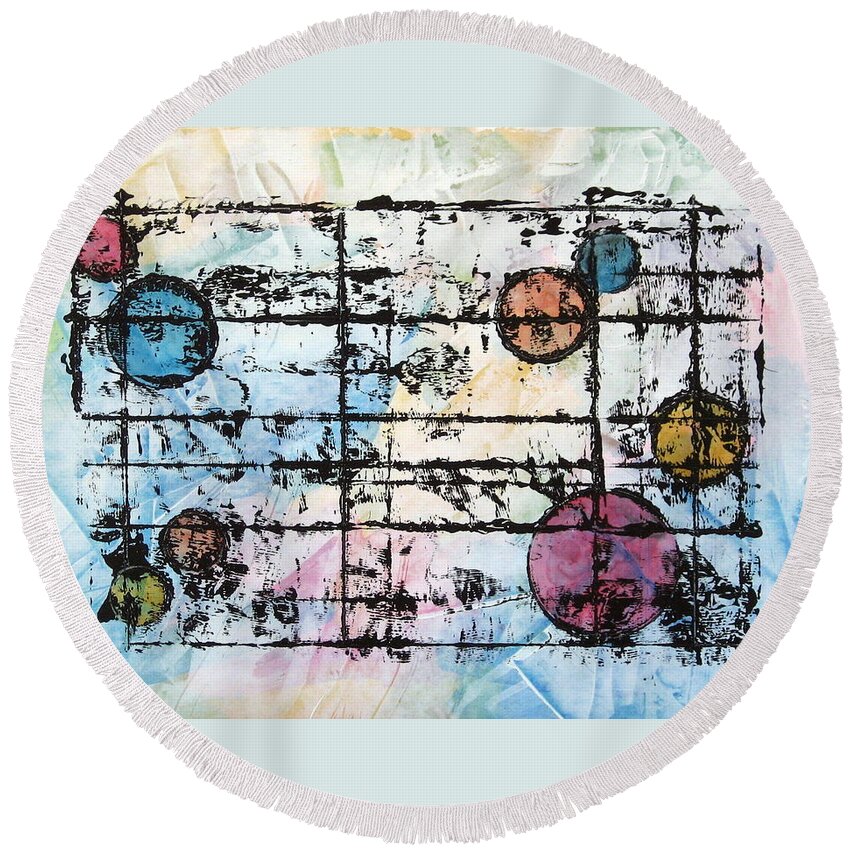 Abstract Round Beach Towel featuring the painting Sheet Music by Kimberly Walker