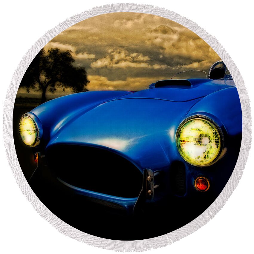 Ford Round Beach Towel featuring the photograph Shelby Cobra Before the Storm by Chas Sinklier
