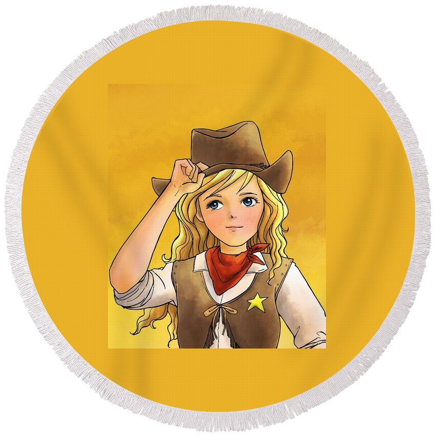 Fantasy Round Beach Towel featuring the painting Sheriff Tammy by Reynold Jay