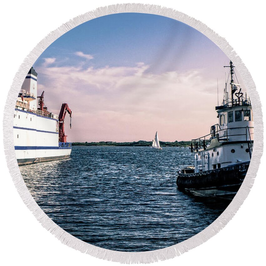 Cape Cod Round Beach Towel featuring the photograph Ships of Woods Hole by Frank Winters