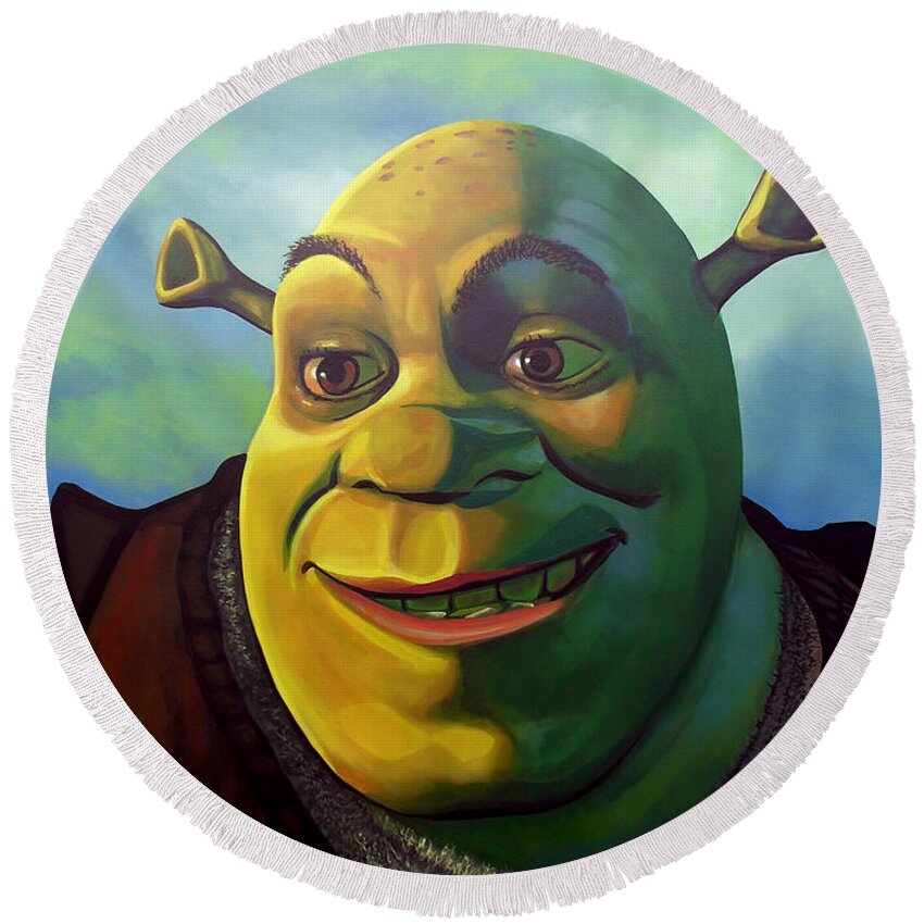 Shrek Round Beach Towel featuring the painting Shrek by Paul Meijering