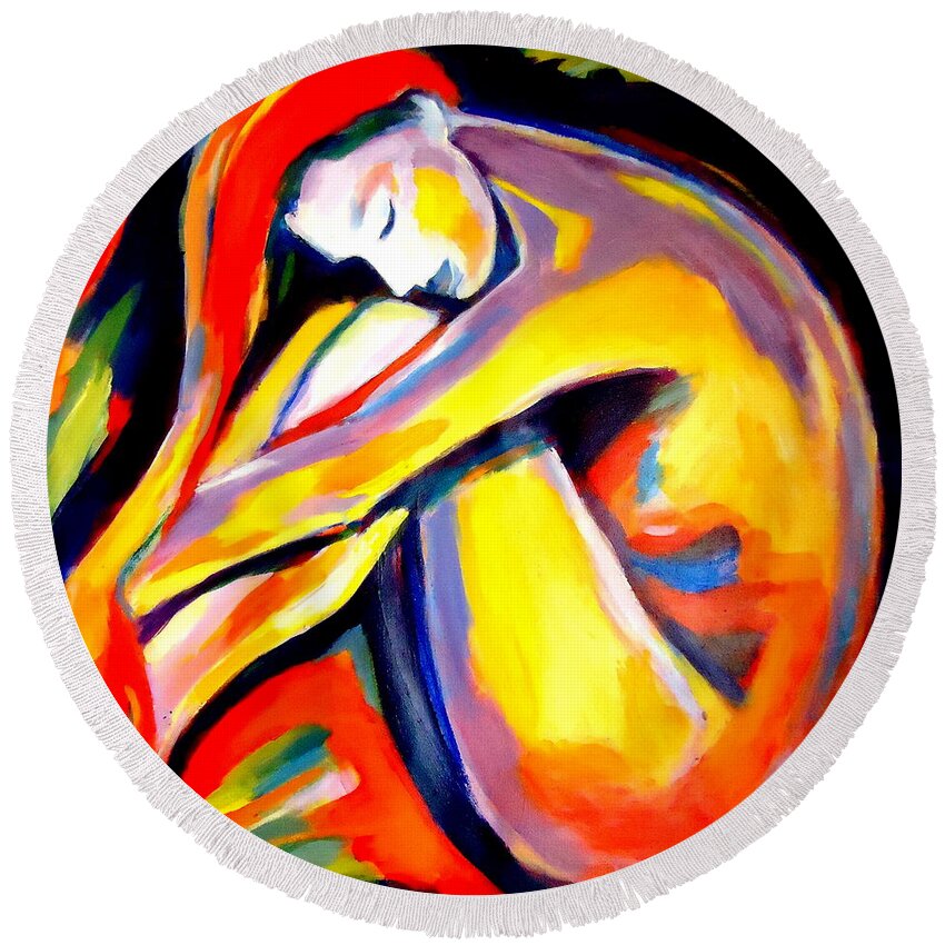Nude Figures Round Beach Towel featuring the painting Silence by Helena Wierzbicki