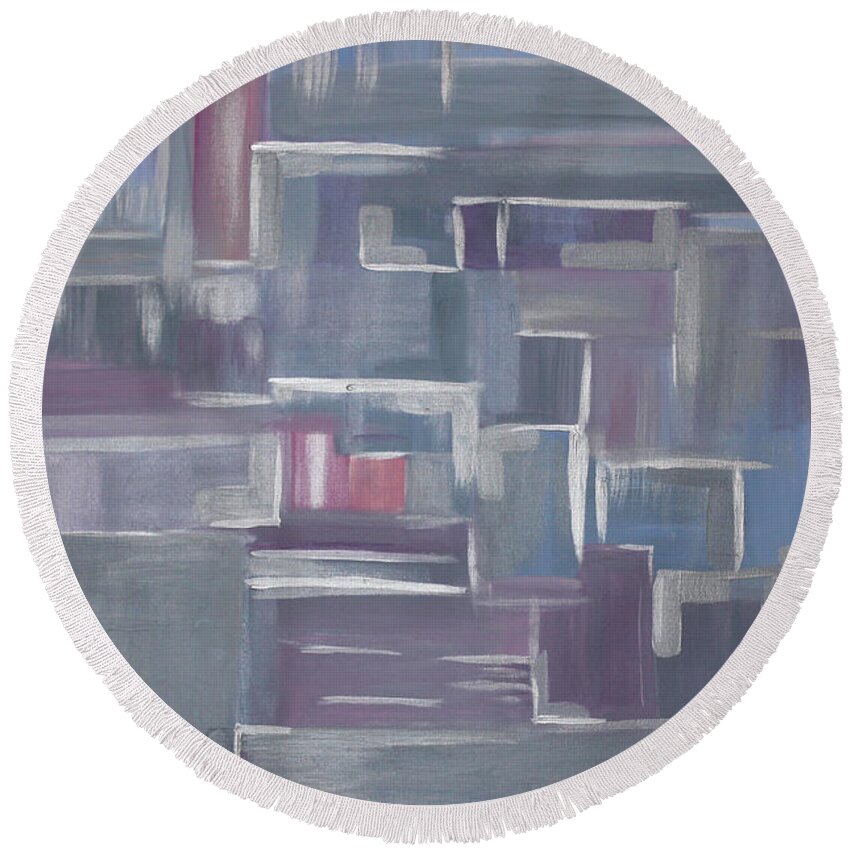 Geometric Round Beach Towel featuring the painting Silver Elegance by Stacey Zimmerman