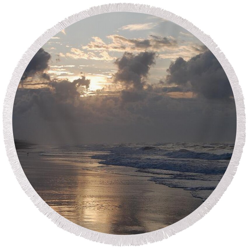 Emerald Isle Round Beach Towel featuring the photograph Silver Sunrise by Mim White