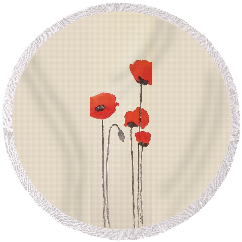 Floral Round Beach Towel featuring the painting Simply Poppies 2. by Elvira Ingram