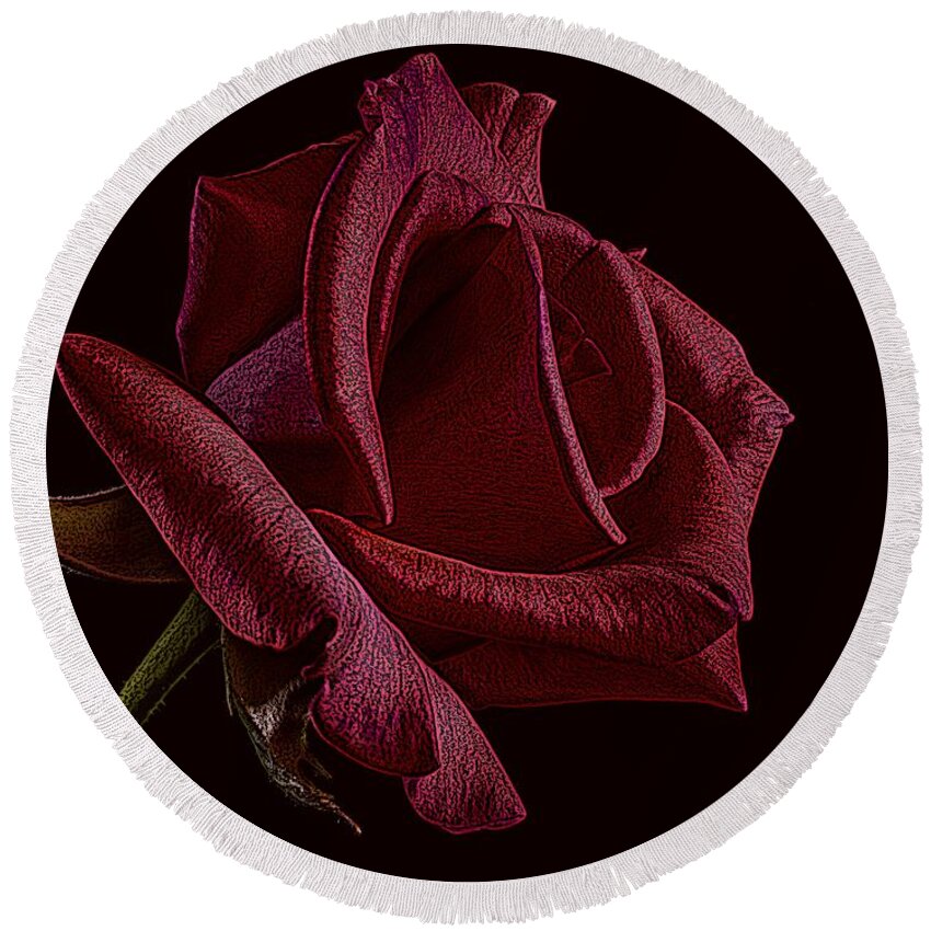 Rose Round Beach Towel featuring the photograph Single Red Rose of Love by David Dehner