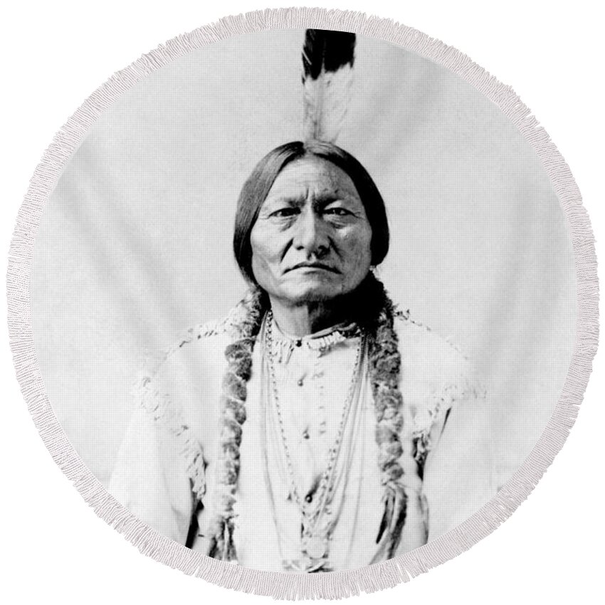 Native American Round Beach Towel featuring the photograph Sioux Chief Sitting Bull by War Is Hell Store