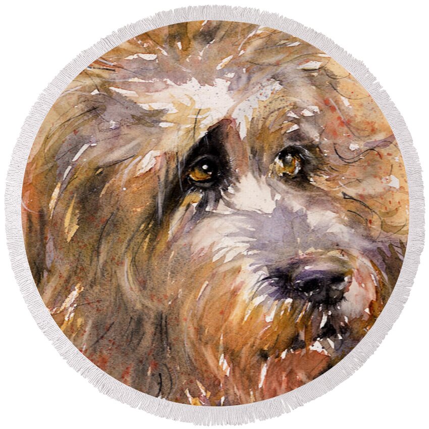 Dog Round Beach Towel featuring the painting Sir Darby by Judith Levins