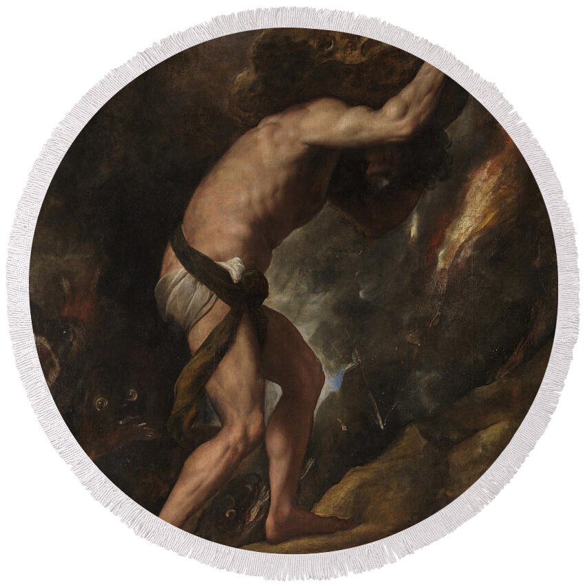 Titian Round Beach Towel featuring the painting Sisyphus by Titian