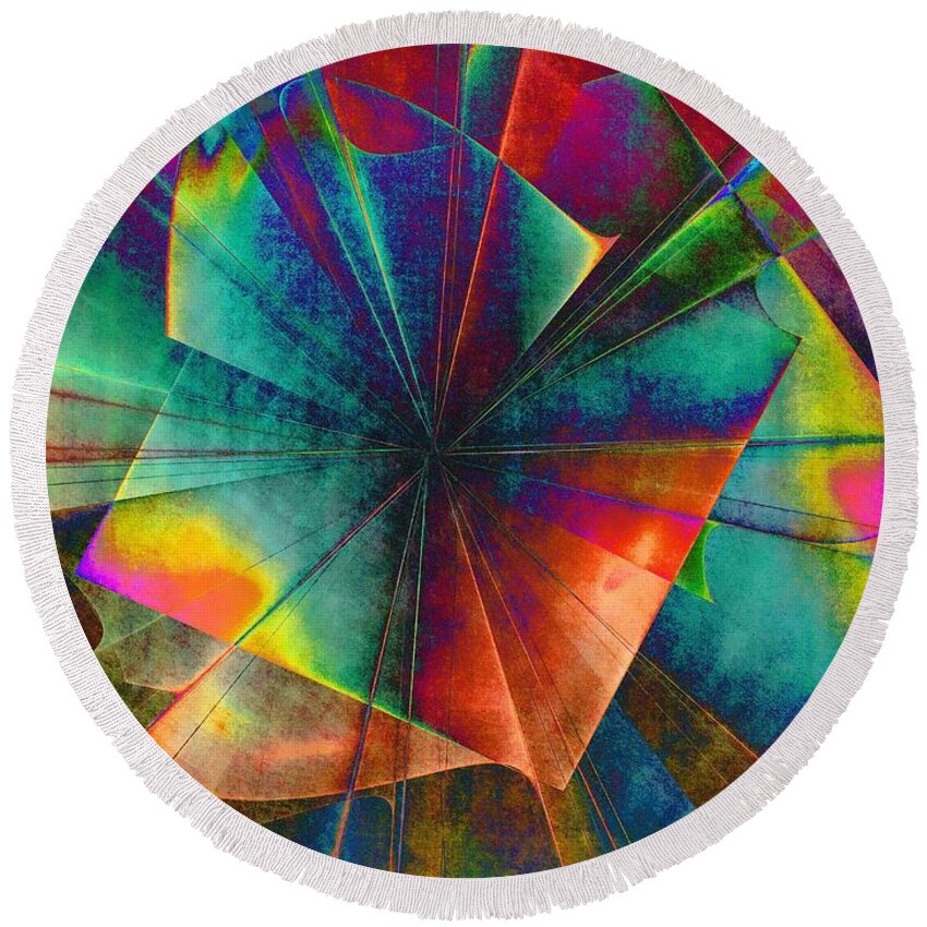 Abstract Round Beach Towel featuring the digital art Sit with Me on the Carousel by Klara Acel