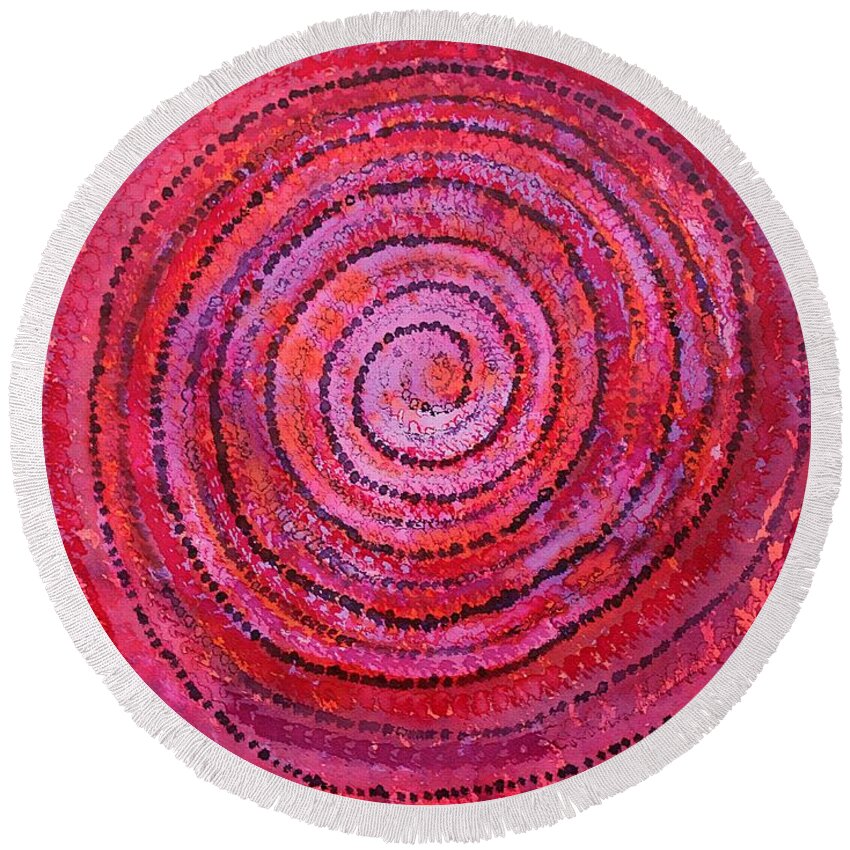 Ink Round Beach Towel featuring the painting Sits in the Middle and Knows original painting by Sol Luckman