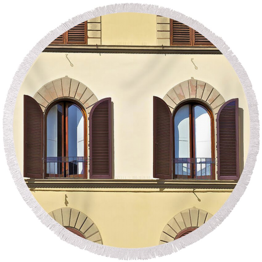 Window Round Beach Towel featuring the photograph Six Windows of Florence by David Letts