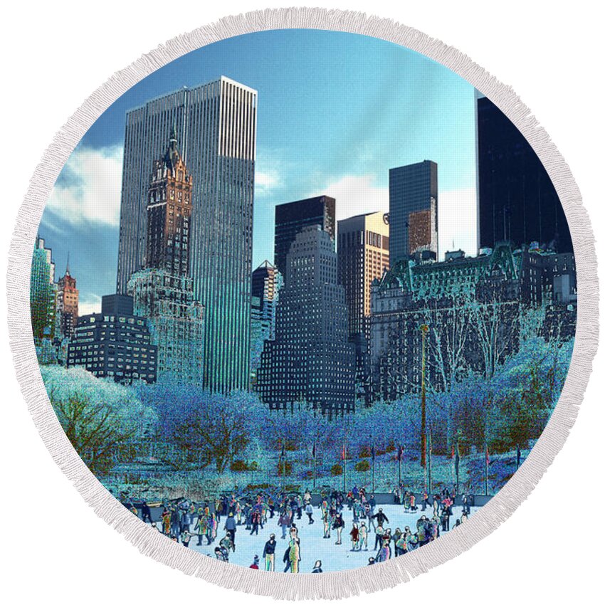 Ice Skating Round Beach Towel featuring the photograph Skating Fantasy Wollman Rink New York City by Tom Wurl