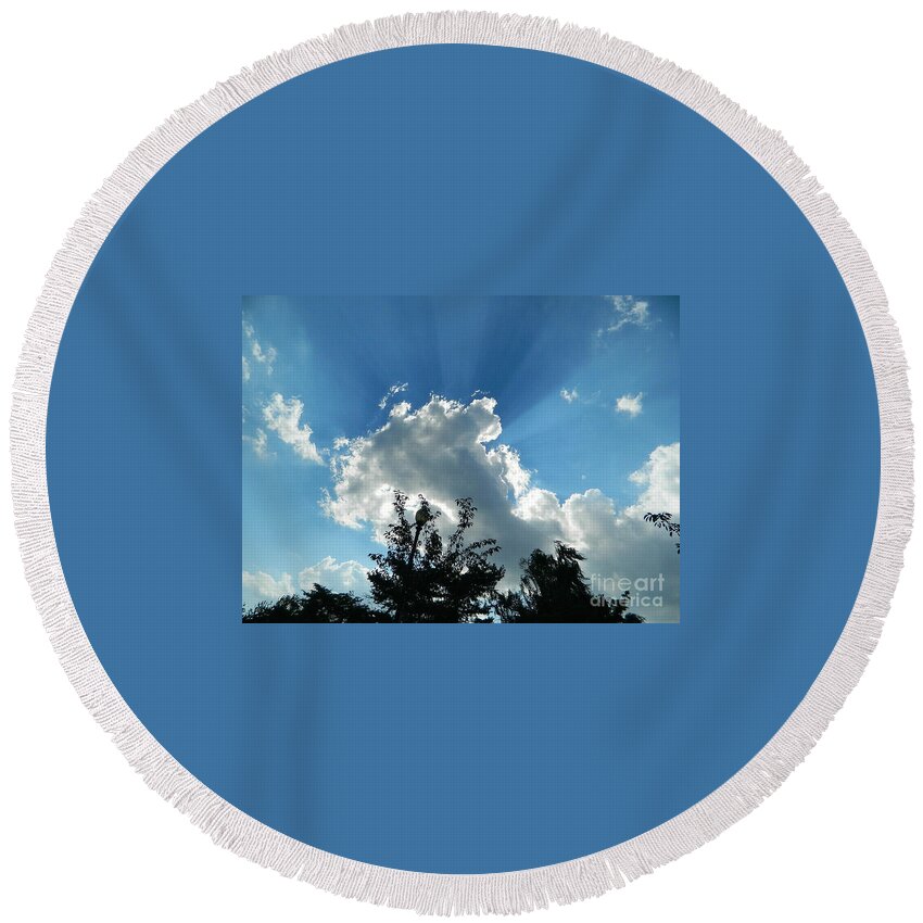 Sky Phenomenon At Hains Point Round Beach Towel featuring the photograph Sky Phenomenon at Hains Point by Emmy Vickers