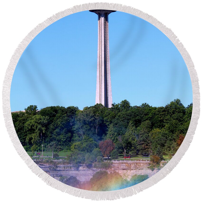 Niagara Falls Round Beach Towel featuring the photograph Skylon Tower Niagara Falls by Jemmy Archer