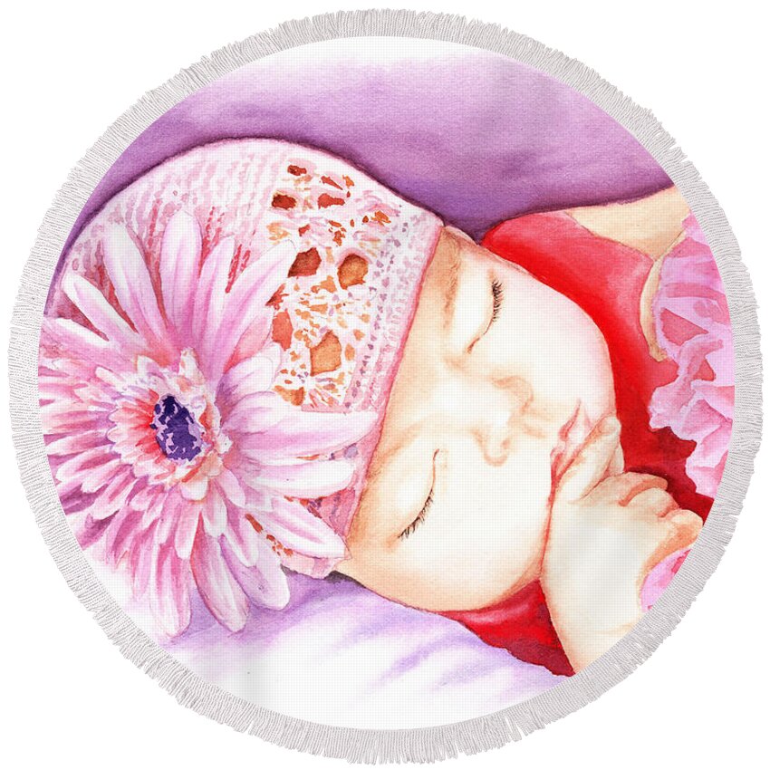 Sleeping Baby Round Beach Towel featuring the painting Sleeping Baby by Irina Sztukowski