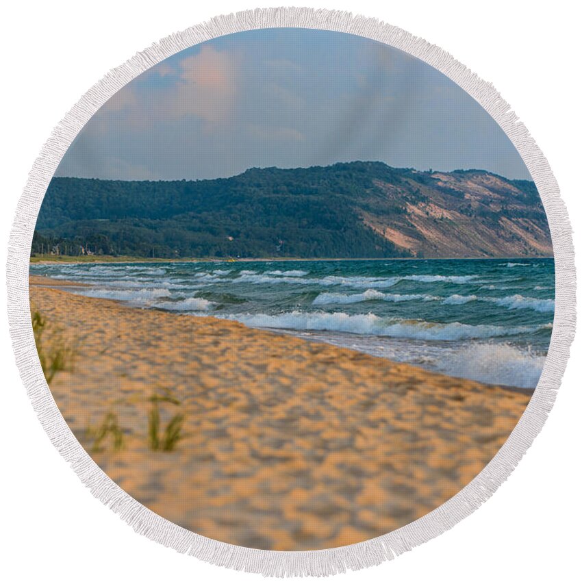 Clouds Round Beach Towel featuring the photograph Sleeping Bear Dunes at Sunset by Sebastian Musial