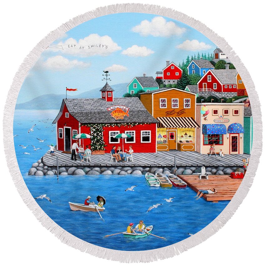Seascape Round Beach Towel featuring the painting Smiley's by Wilfrido Limvalencia