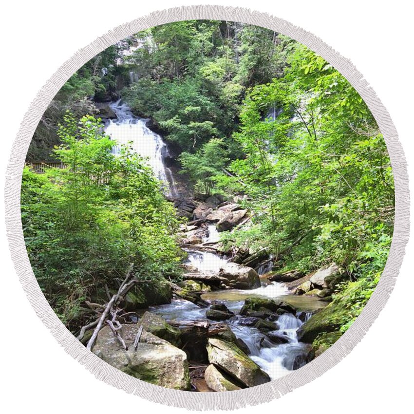 8805 Round Beach Towel featuring the photograph Smith Creek Downstream of Anna Ruby Falls - 3 by Gordon Elwell