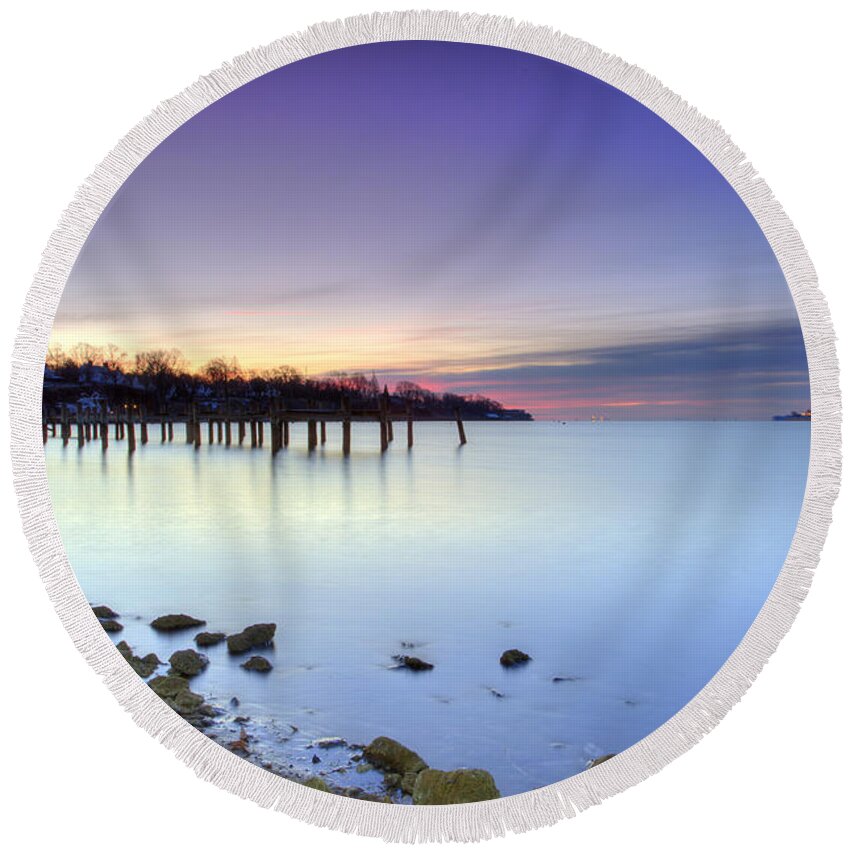 Severn River Round Beach Towel featuring the photograph Smooth Like Ice by Edward Kreis