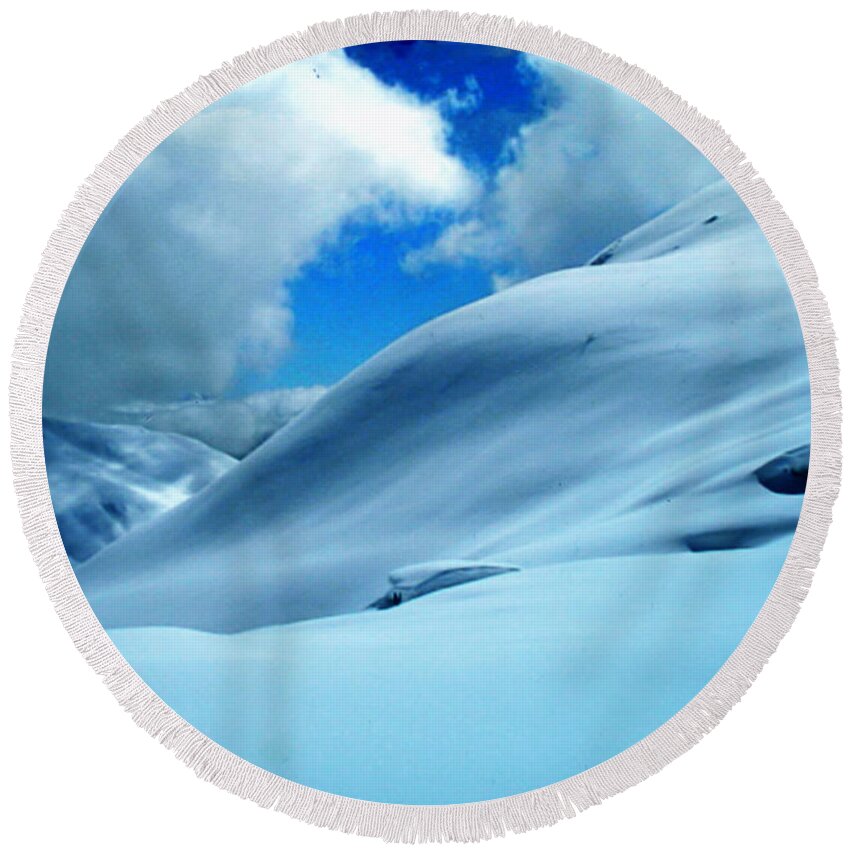 Colette Round Beach Towel featuring the photograph Snow Face in the Mountain by Colette V Hera Guggenheim