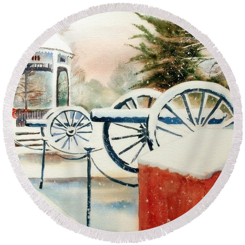 Snow Ii Round Beach Towel featuring the painting Snow II by Kip DeVore